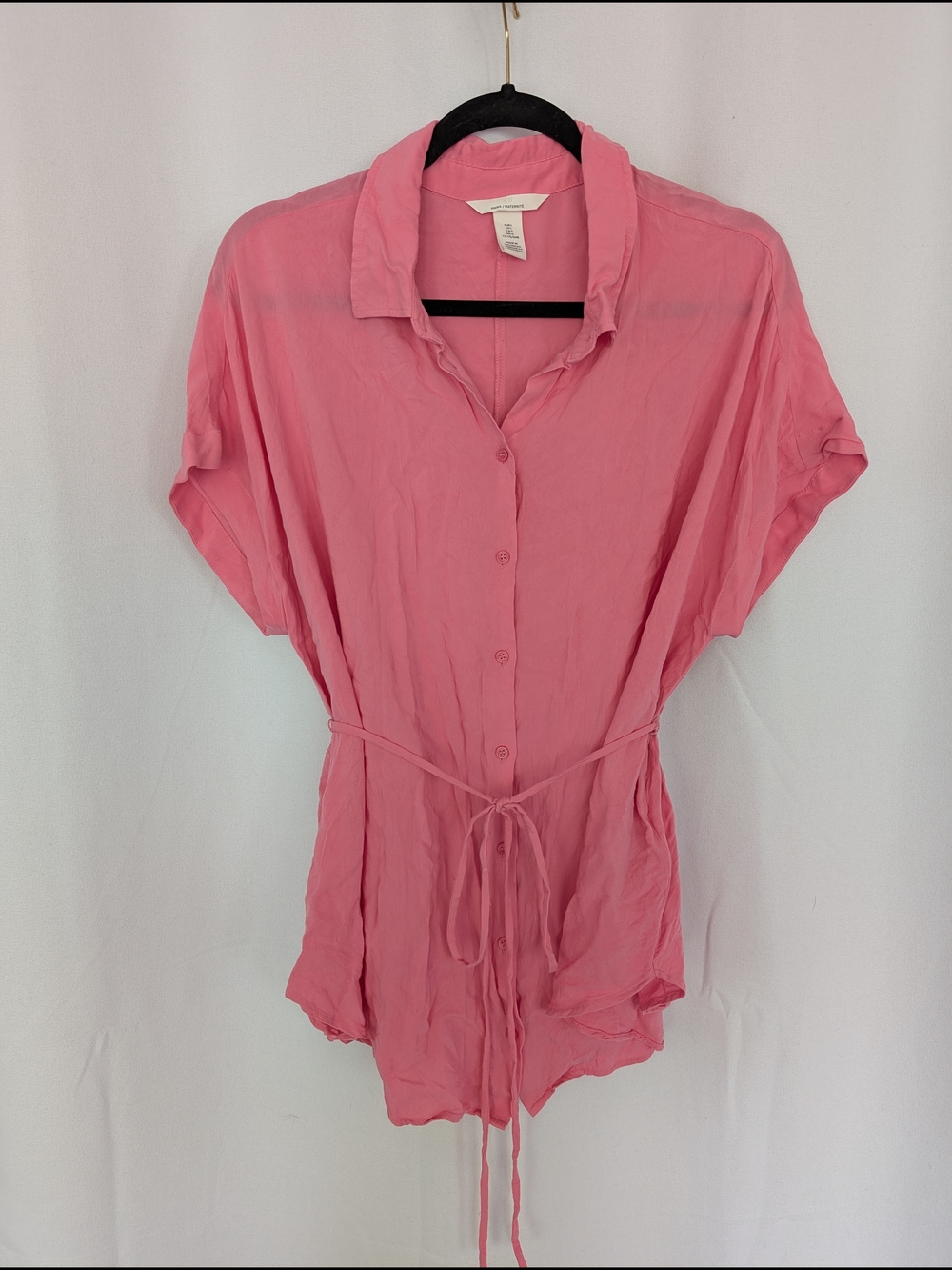 Soft Pink Button-Front Tie-Waist Maternity Top